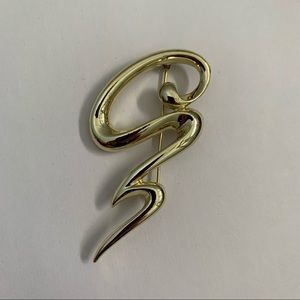 80s Squiggle Scribble Brooch Abstract Gold Tone Vintage